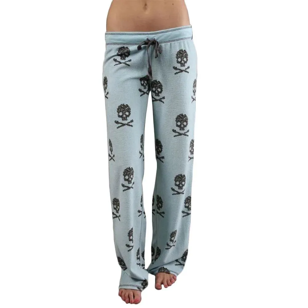 Summer Women Pants Palazzo High Waist Trousers Skull Printed Pajama At Home Casual Palazzo Leggings Trouser Wide Leg Long Pants