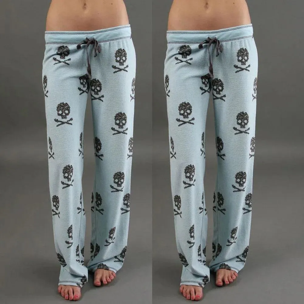 Summer Women Pants Palazzo High Waist Trousers Skull Printed Pajama At Home Casual Palazzo Leggings Trouser Wide Leg Long Pants