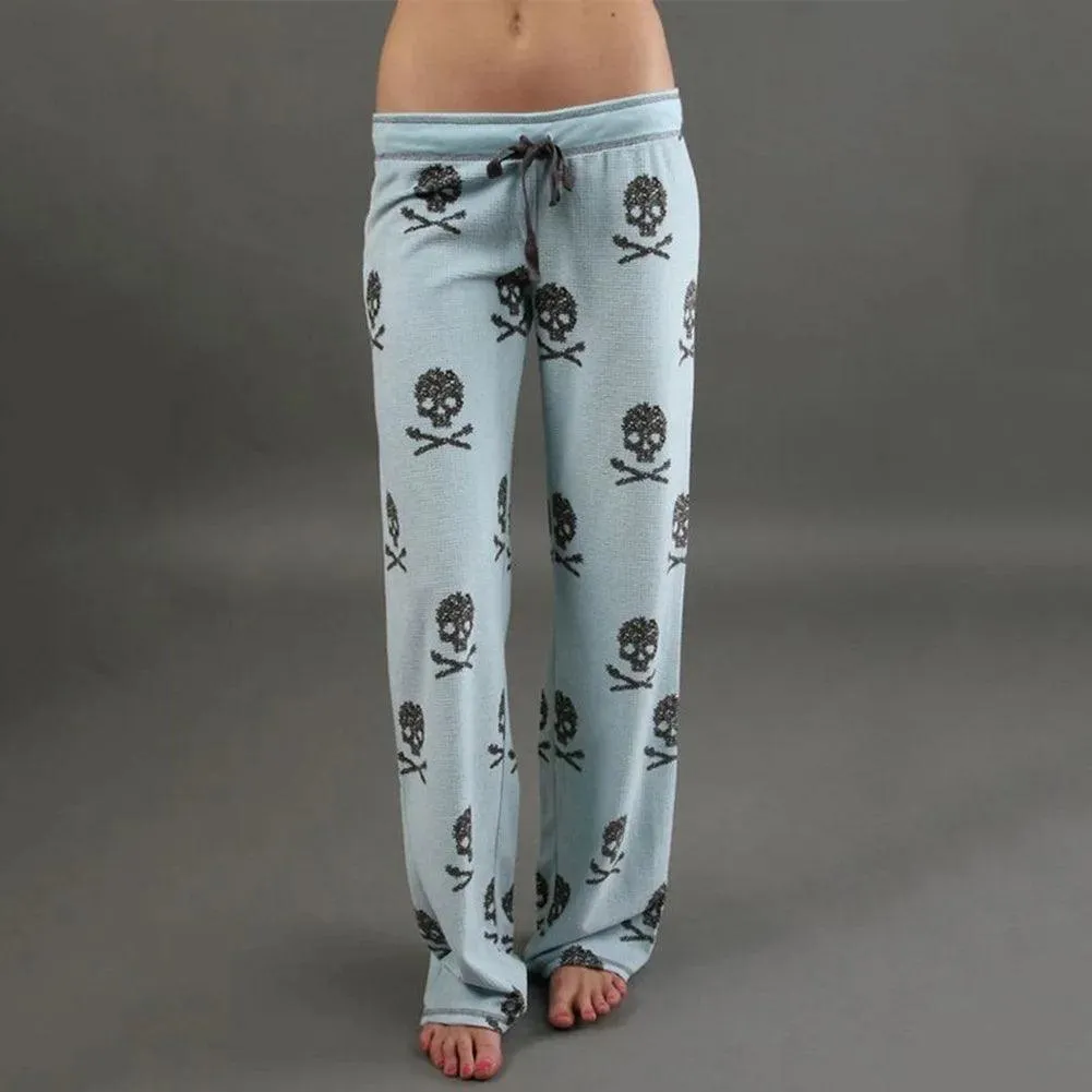 Summer Women Pants Palazzo High Waist Trousers Skull Printed Pajama At Home Casual Palazzo Leggings Trouser Wide Leg Long Pants