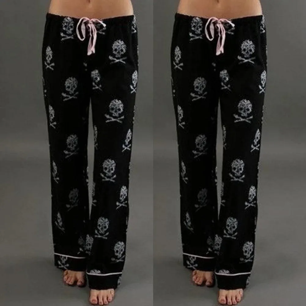 Summer Women Pants Palazzo High Waist Trousers Skull Printed Pajama At Home Casual Palazzo Leggings Trouser Wide Leg Long Pants