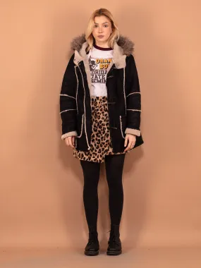 Vintage 00's Women Hooded Sherpa Coat in Black
