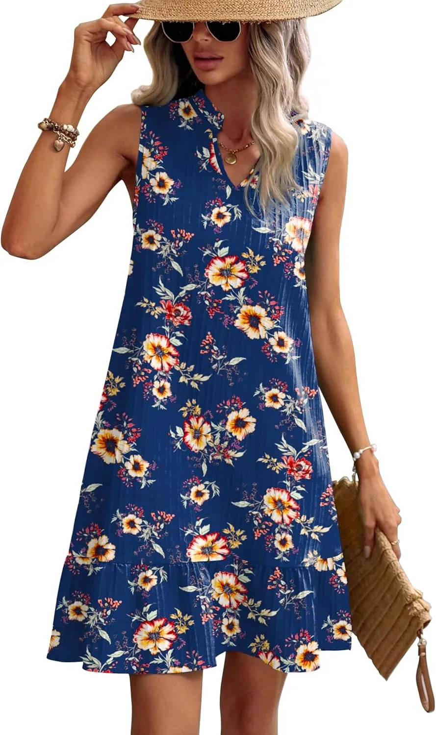 Zeagoo Summer Dress Women's Sleeveless V-Neck T-Shirt (DE Only)