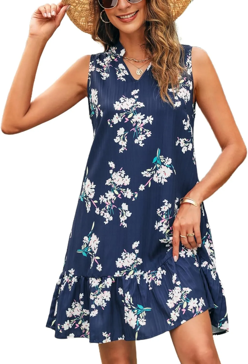 Zeagoo Summer Dress Women's Sleeveless V-Neck T-Shirt (DE Only)