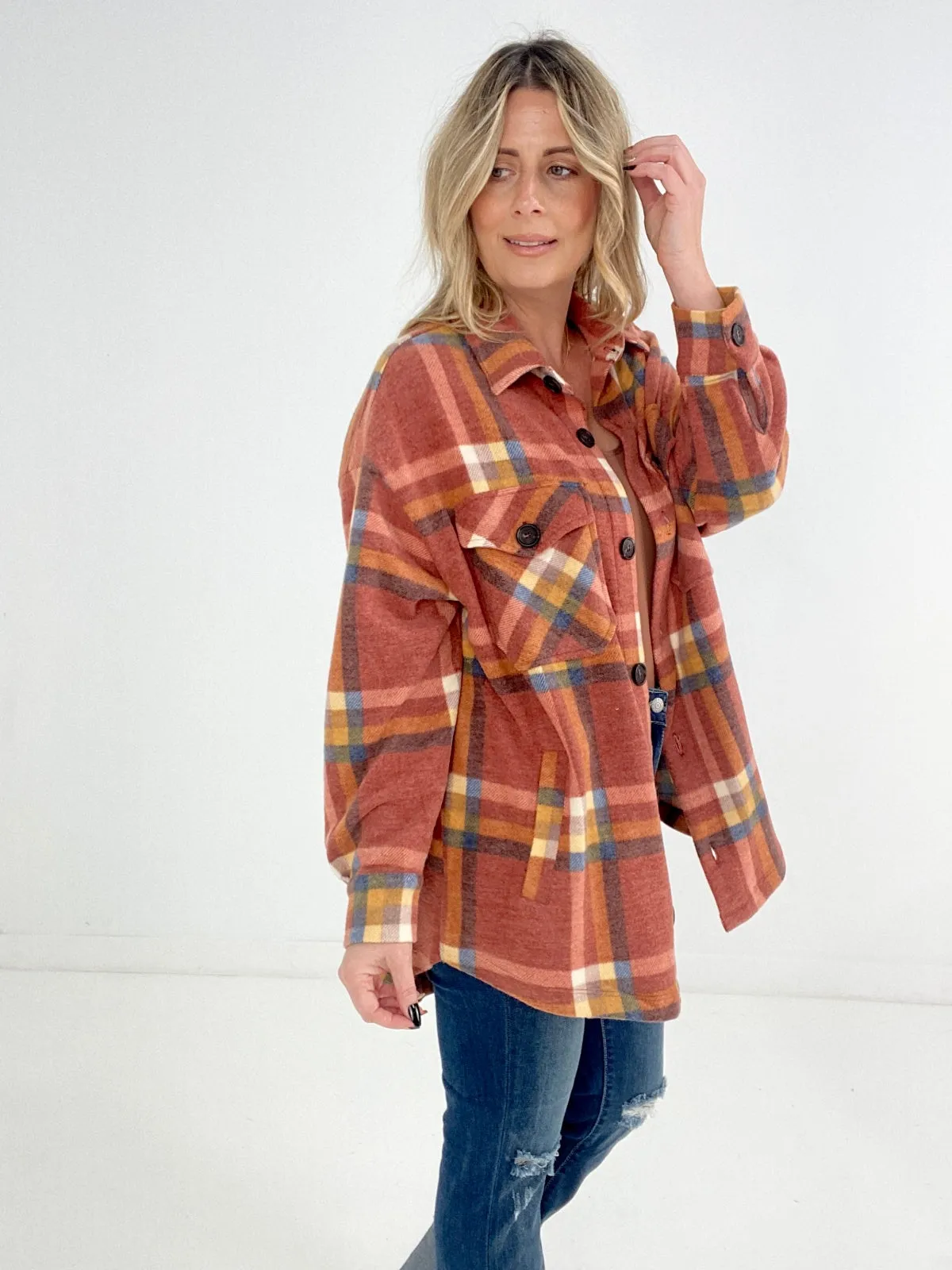 Zenana Full Size Oversize Plaid Shacket with Pockets