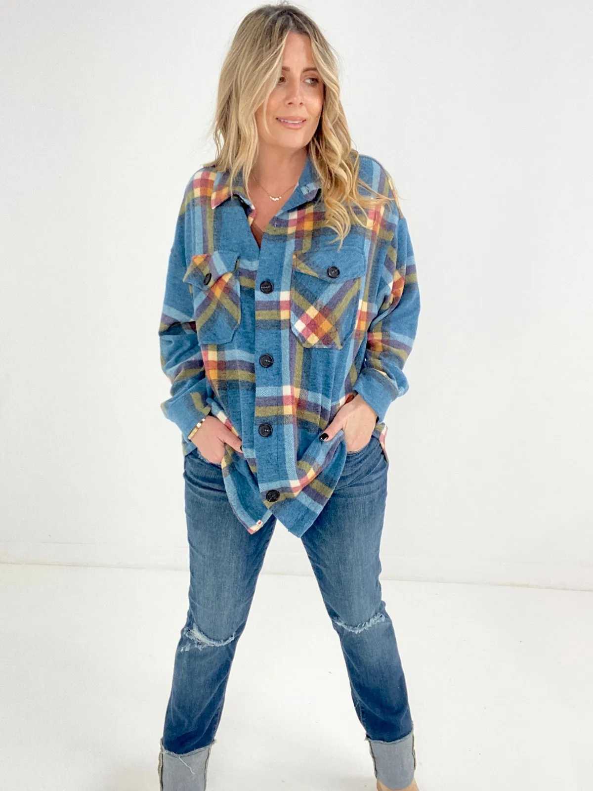 Zenana Full Size Oversize Plaid Shacket with Pockets