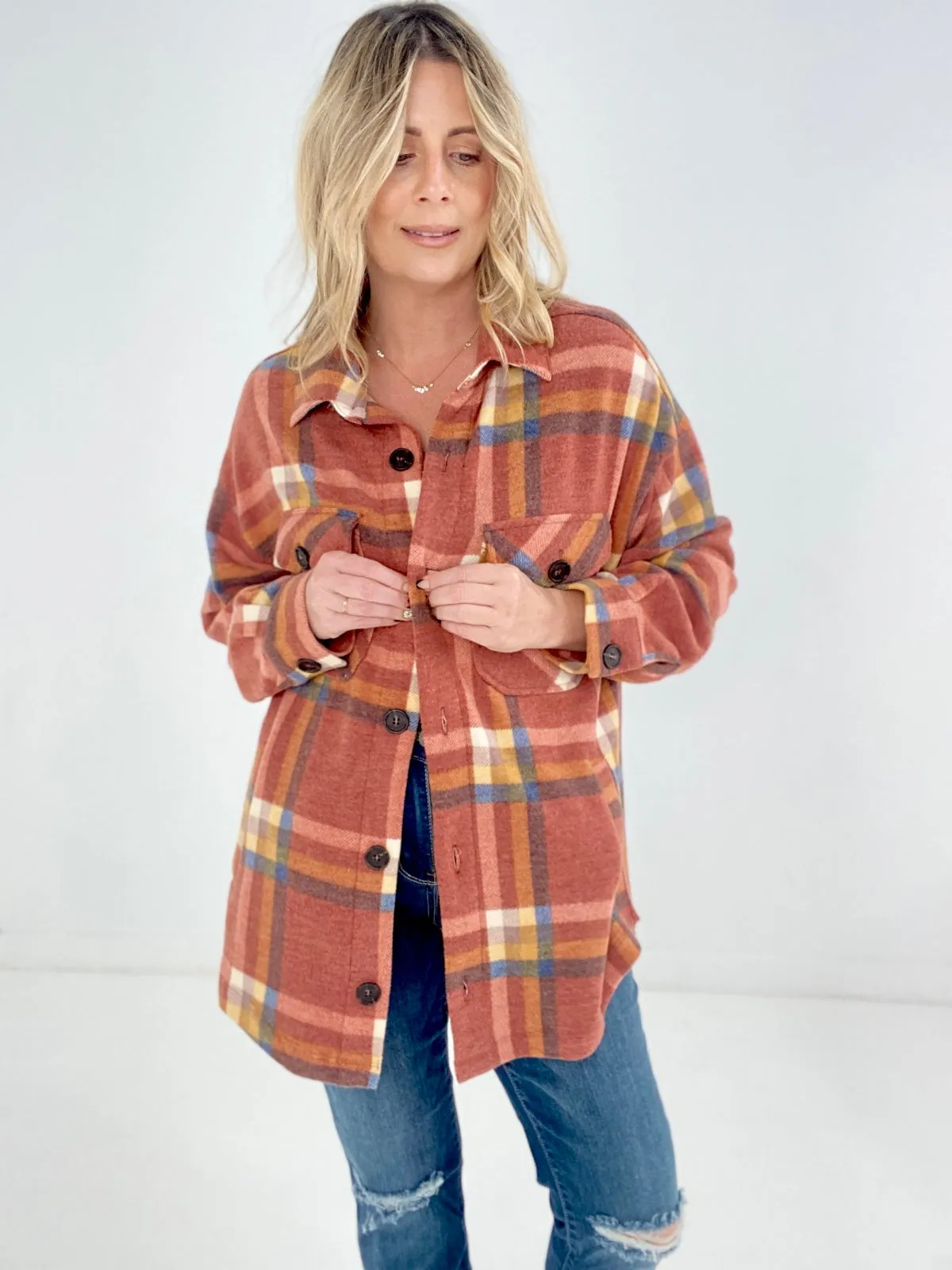 Zenana Full Size Oversize Plaid Shacket with Pockets