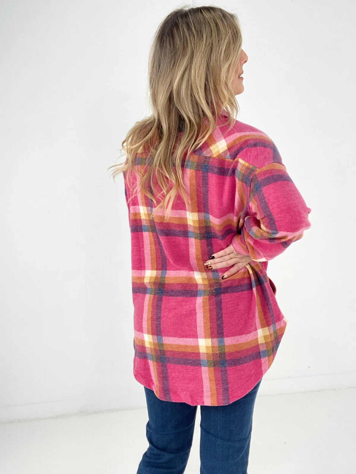 Zenana Full Size Oversize Plaid Shacket with Pockets